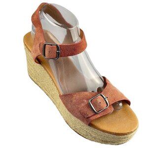 Lucky Brand Womens Orange Platform Wedge Sandals Size 10M Leather Upper Adjustab
